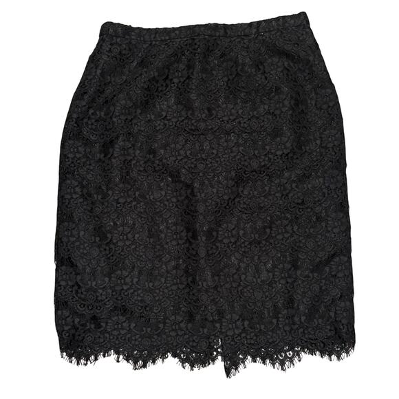 J.Crew Black Lace Pencil Skirt 6 Whimsigoth Office Workwear Modest Elegant - Picture 2 of 8